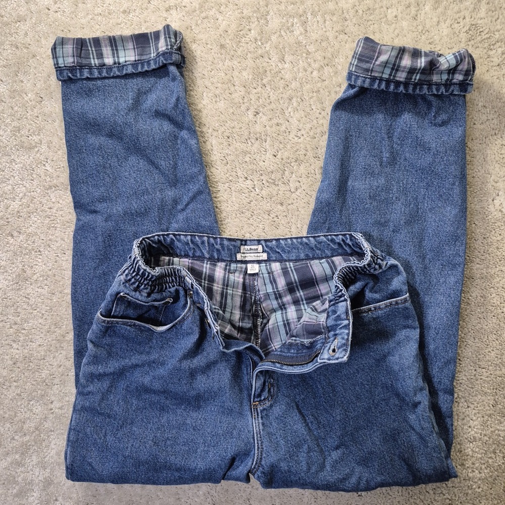 LL Bean Flannel Lined Jeans Womens 12 MT Blue Denim Relaxed Outdoor Work Camp
